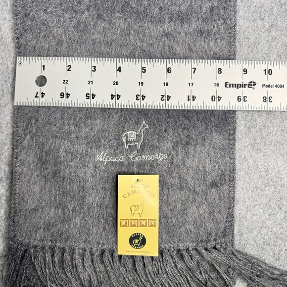 Alpaca Camargo Gray Alpaca Wool Scarf Embroidered‎ Logo Fringe Soft Warm - Picture 5 of 6